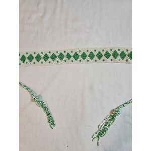 Handmade Beaded Belt White Green Diamond Pattern Tassel Tie Waist Size Small